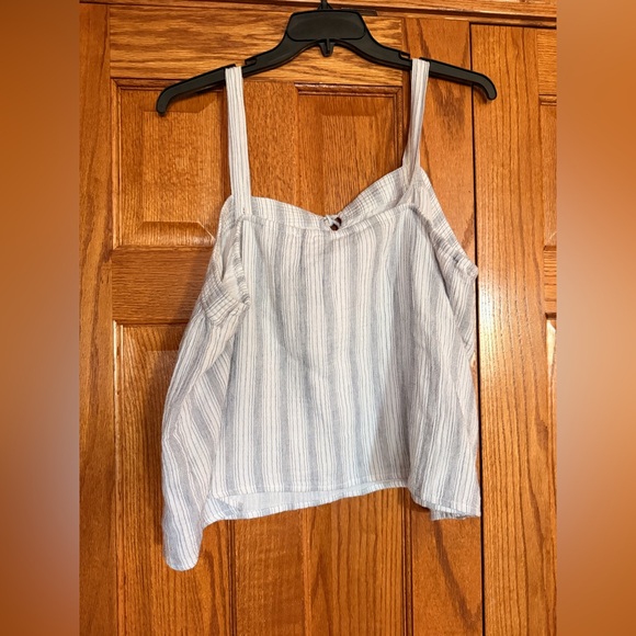 Lucky Brand Blue & White Striped Sleeveless Cropped Tie-Front Top - Picture 2 of 5
